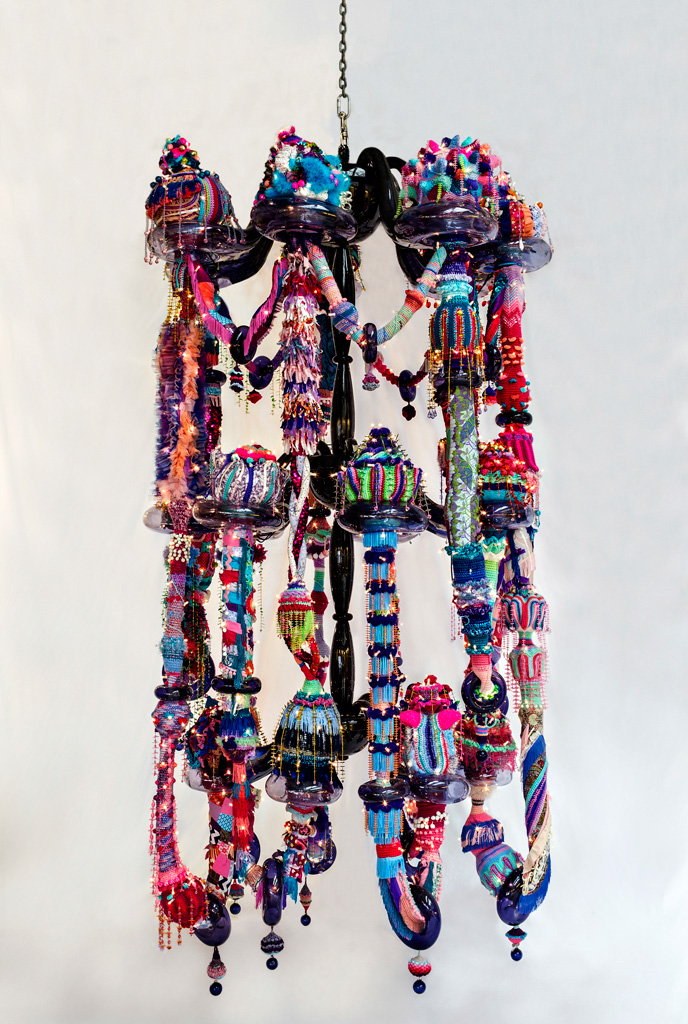 Murano glass, handmade woollen crochet,