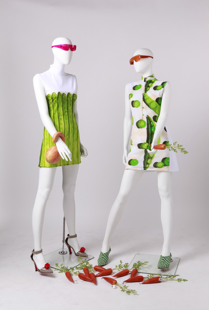 mannequins dressed with food clothes