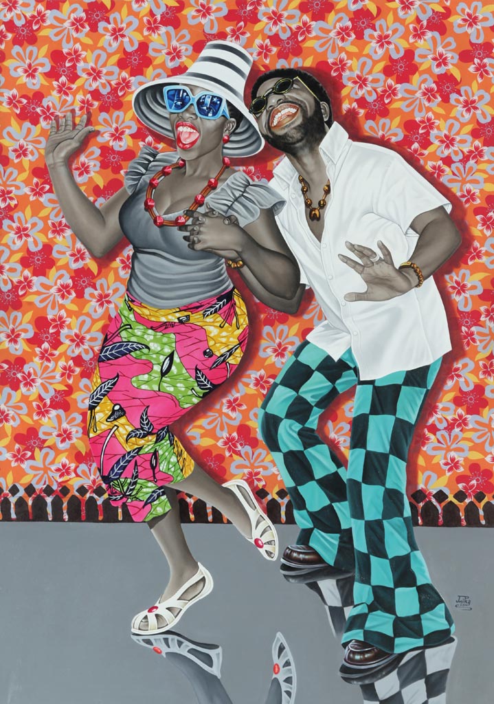 JP Mika, Kiese na kiese (Le Bonheur et la Joie), 2014. Oil and acrylic on canvas, 168.5 x 119 cm. Pas-Chaudoir Collection, Belgique. © JP Mika.